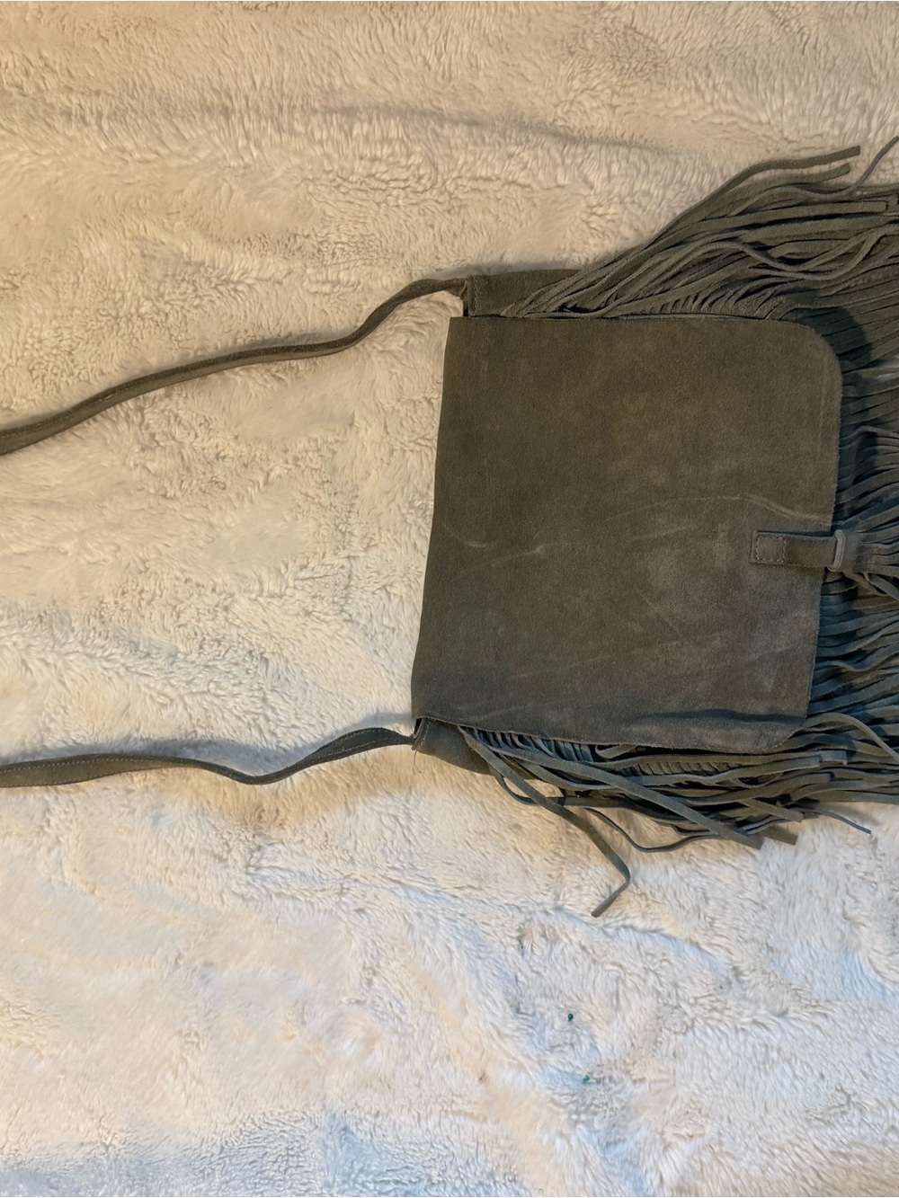 Prune Gray Suede Fringe Satchel Crossbody